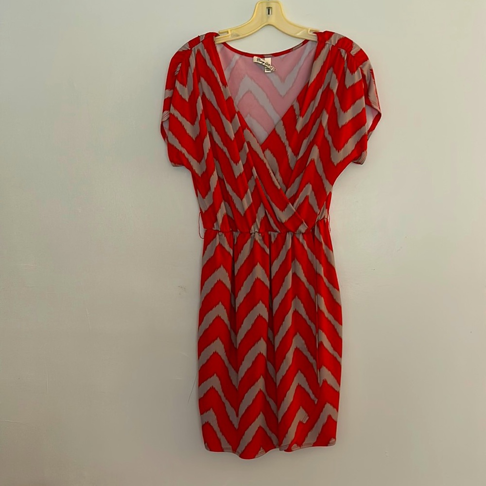 Orange and grey print dress